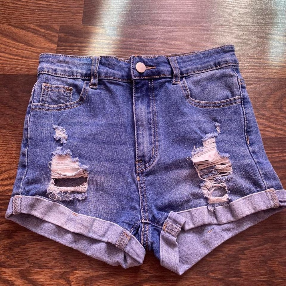 Distressed Blue Denim Shorts